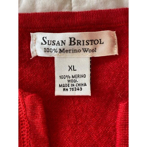 Susan Bristol Vintage 100% Merino Wool Red Sweater Women's L/XL Pullover Buttons - Picture 9 of 11